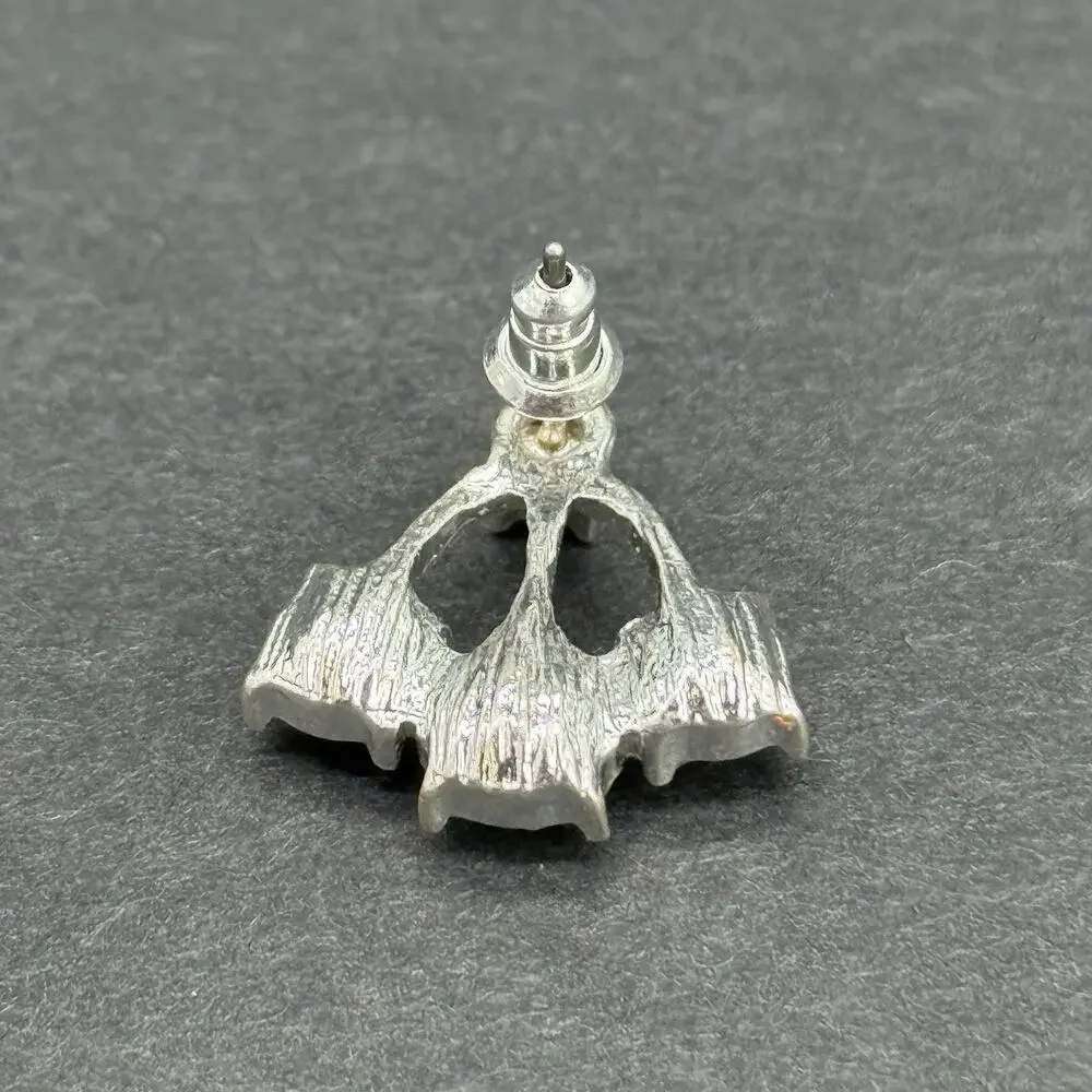Vintage Silver-Tone Clear Rhinestone Triple Droplet Fan Post Earrings Set